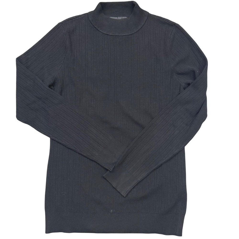 Donna Karan New York Medium Black Ribbed Mock Neck Long Sleeve Top Knit Sweater